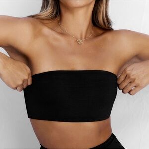 New PINK Bikini Textured Black Strapless Top Size XL